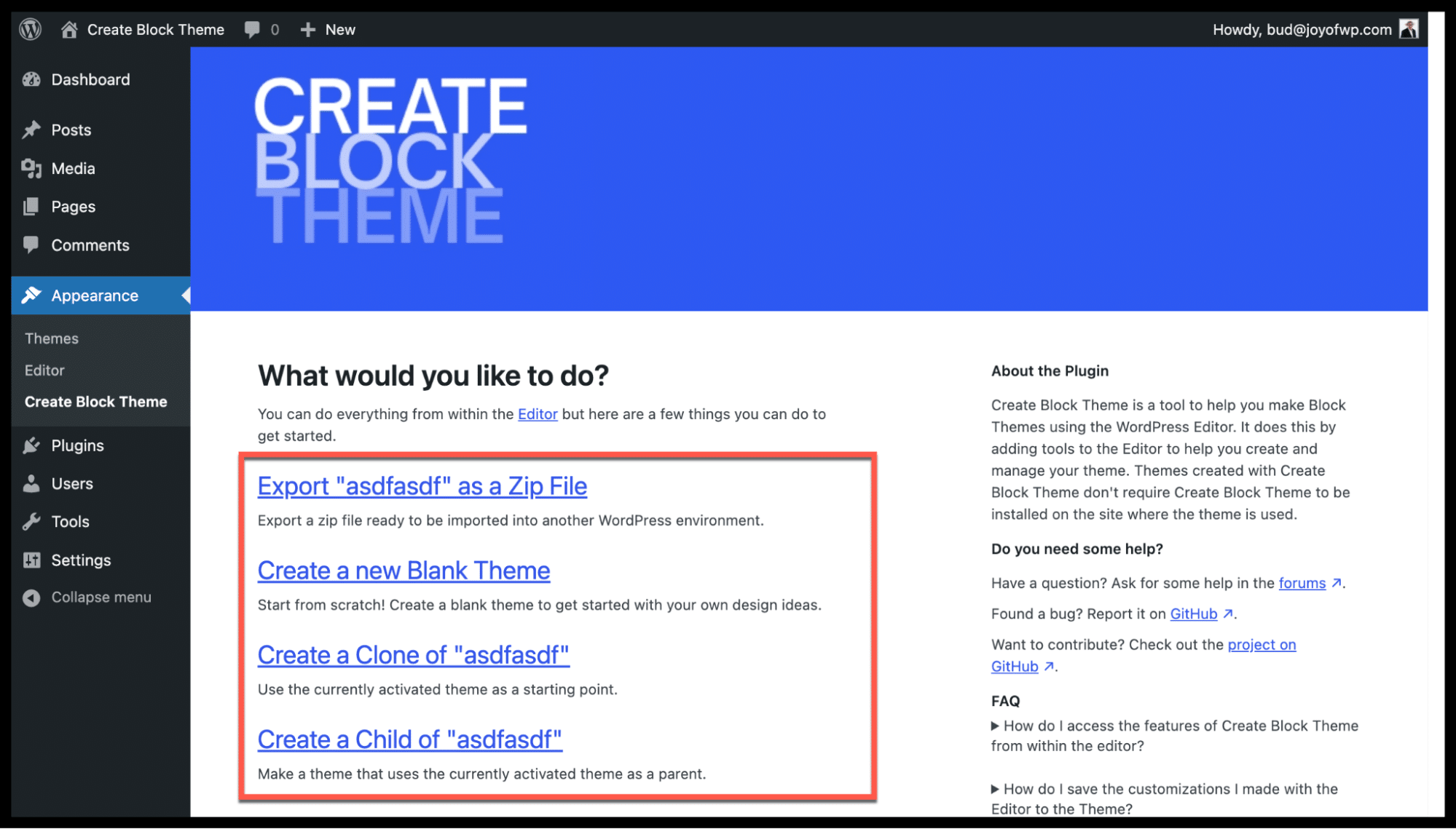 Building a block theme using the Create Block Theme plugin